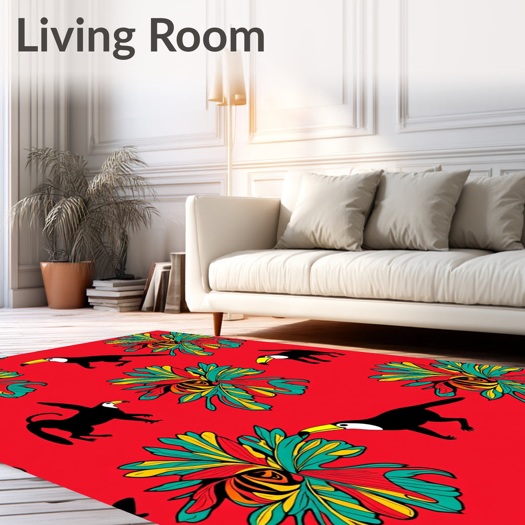 Tropical Toucan Birds Red Floral Rug