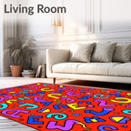 Alphabetical Red Playful Collage Rug