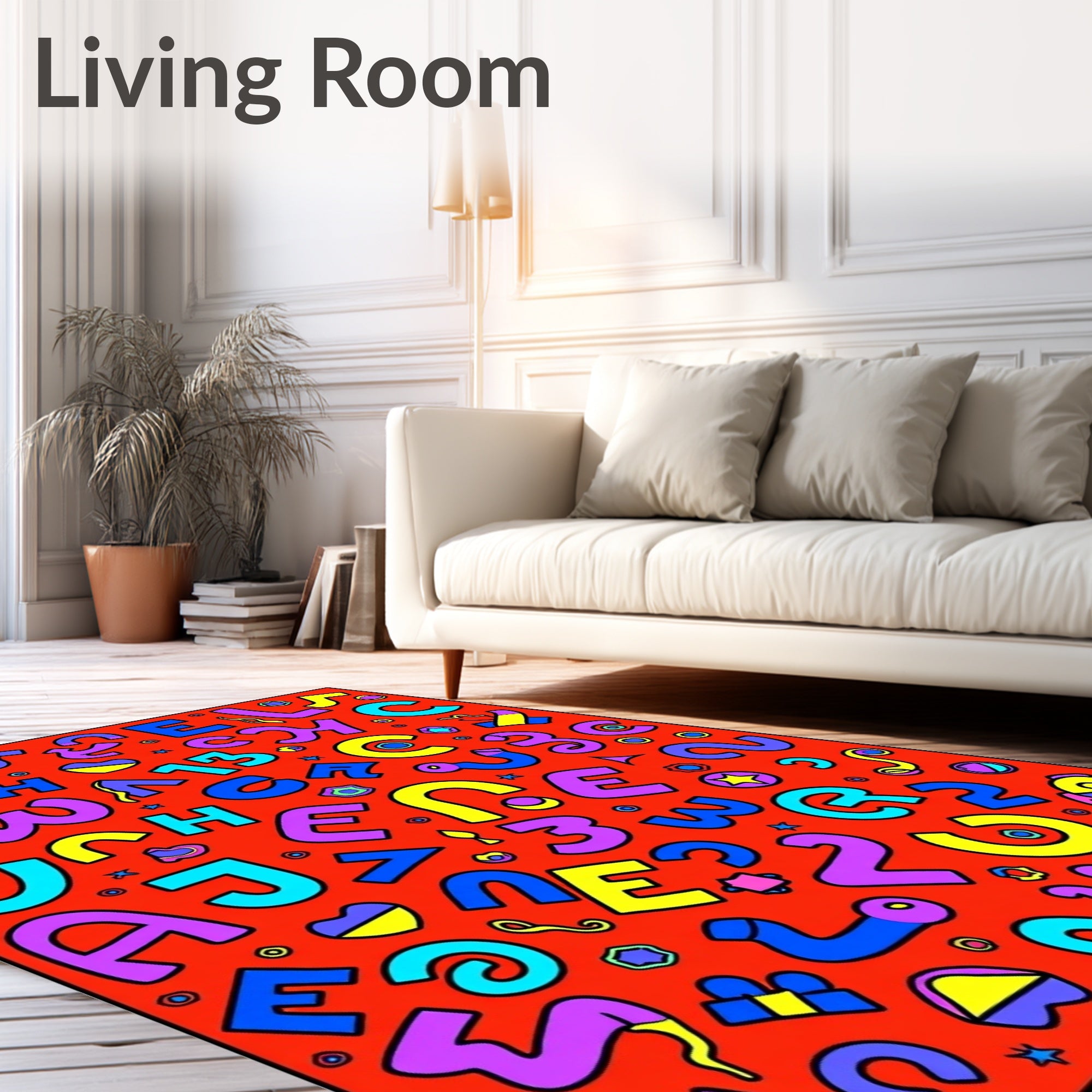 Alphabetical Red Playful Collage Rug
