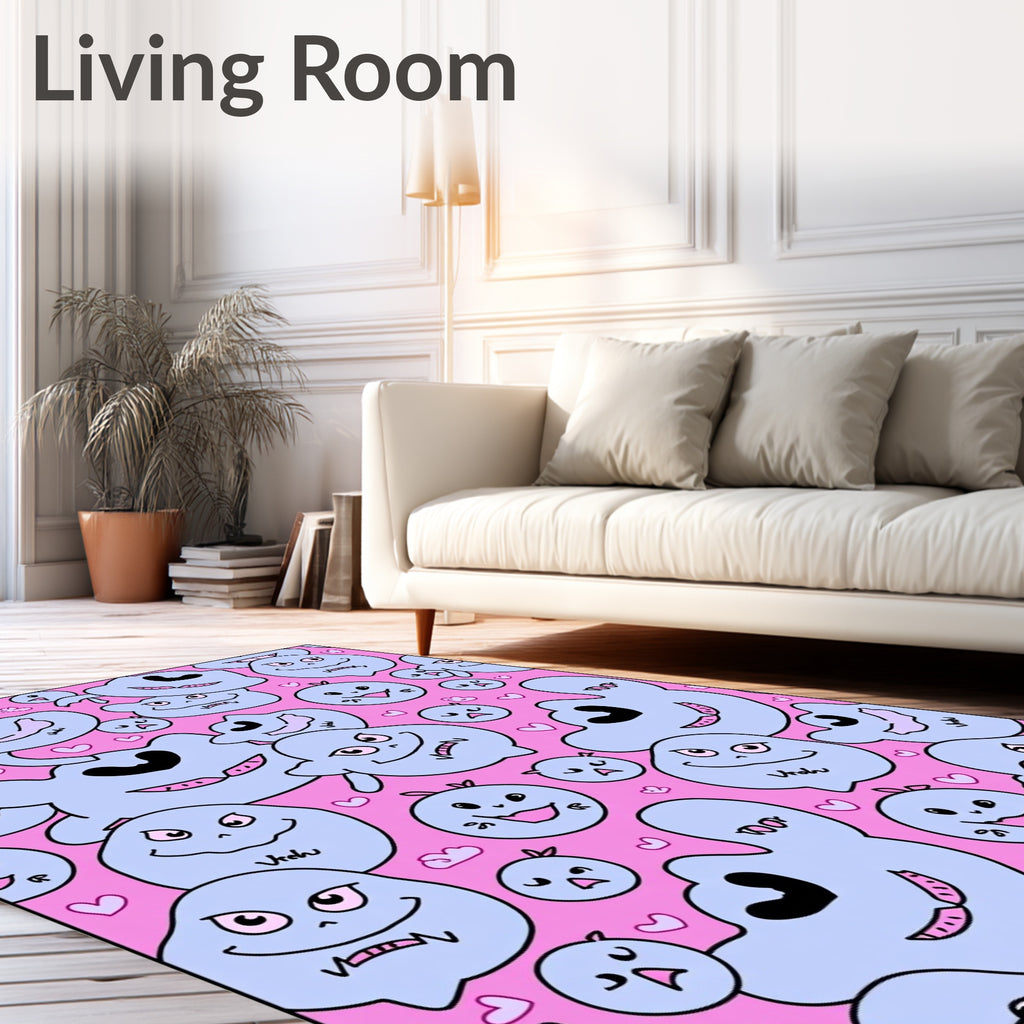 Pink Cute Blob Amorphous Characters Rug