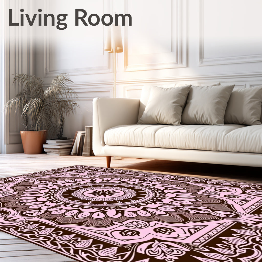 Soft Pink Ornamental Sunburst Mandala Rug