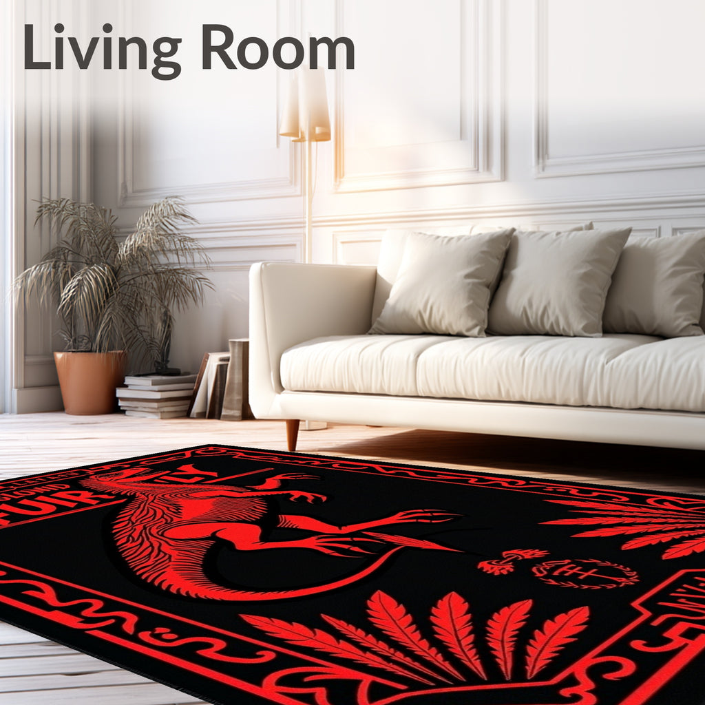 Red Raptor Frame Art Rug