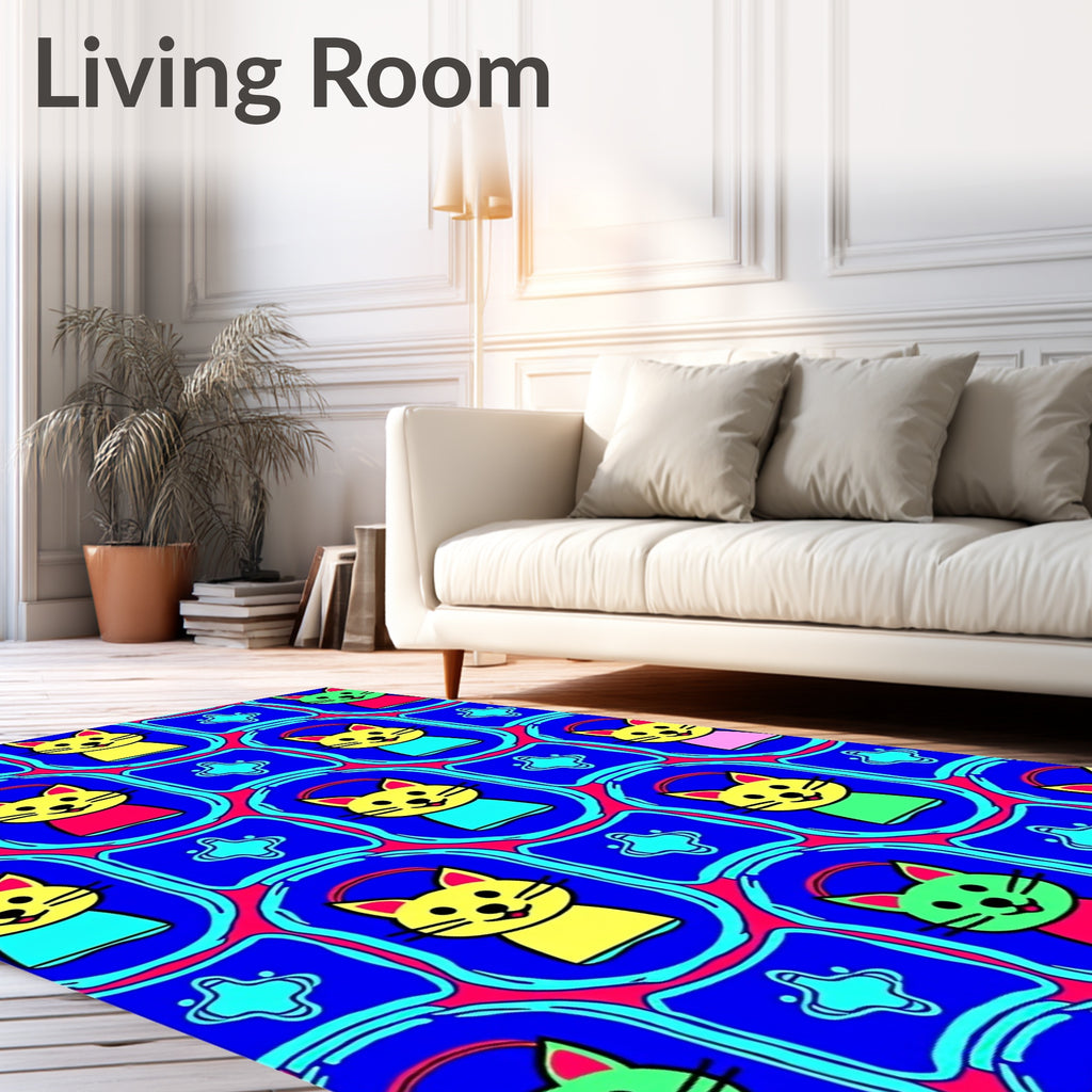 Cute Yellow Green Cats Geometric Bold Rug