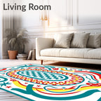 Tropical Checkerboard Oval Red Teal Rug