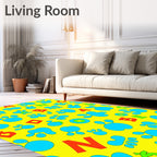Bright Yellow Blue Paw Print Alphabet Rug
