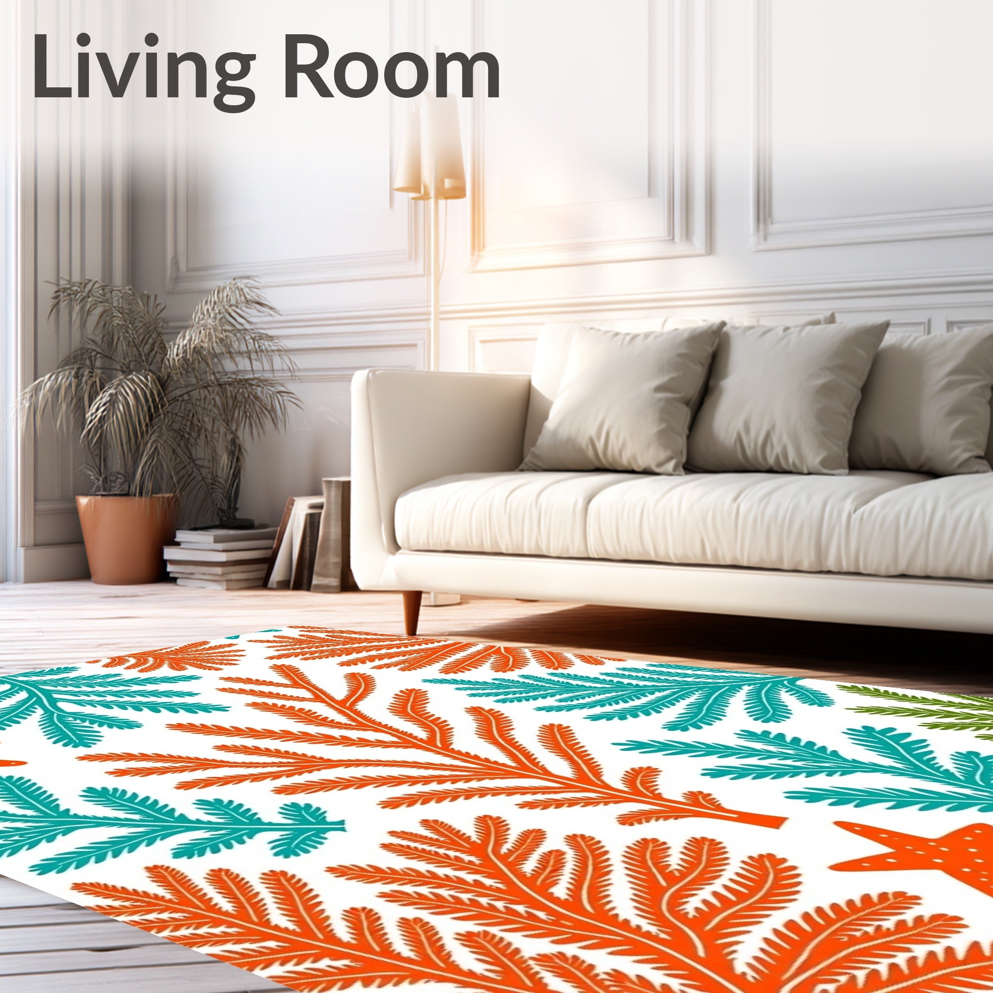 Ocean Coral Starfish Green Blue Orange Rug