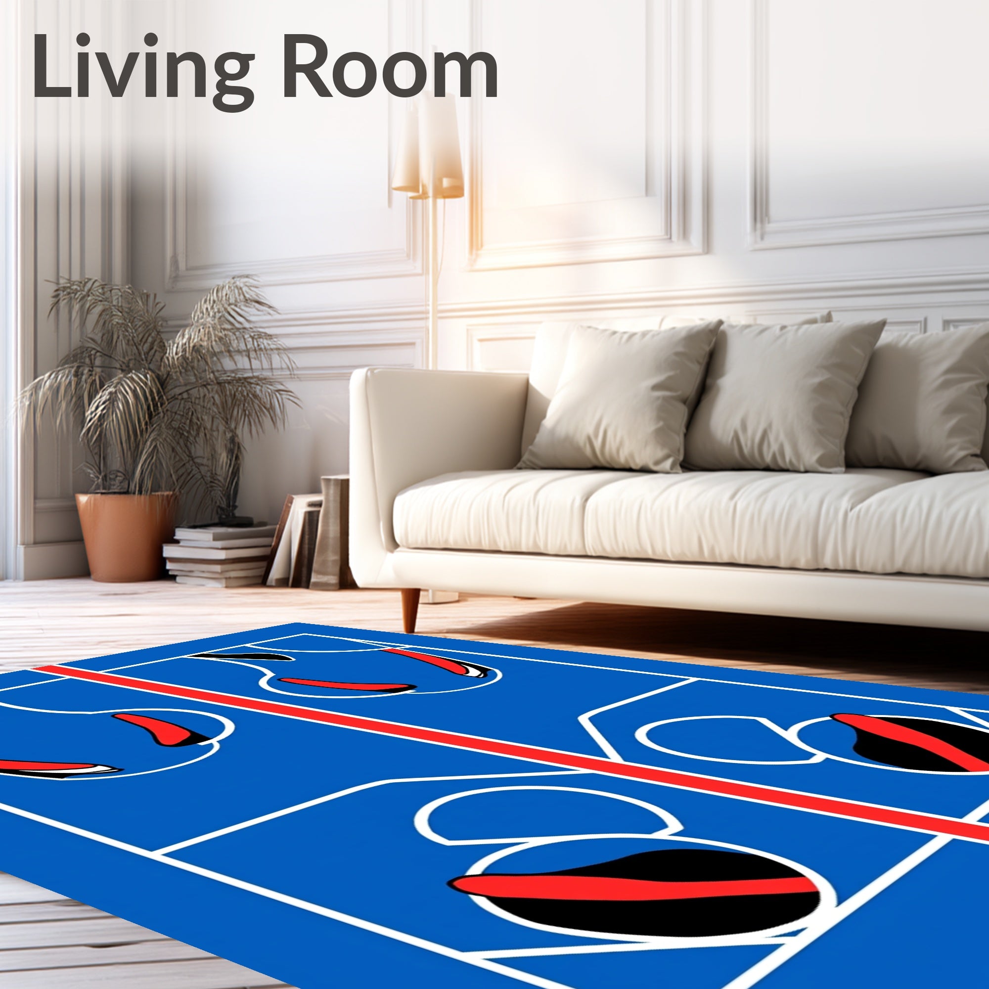 Bold Blue Red Abstract Panels Rug