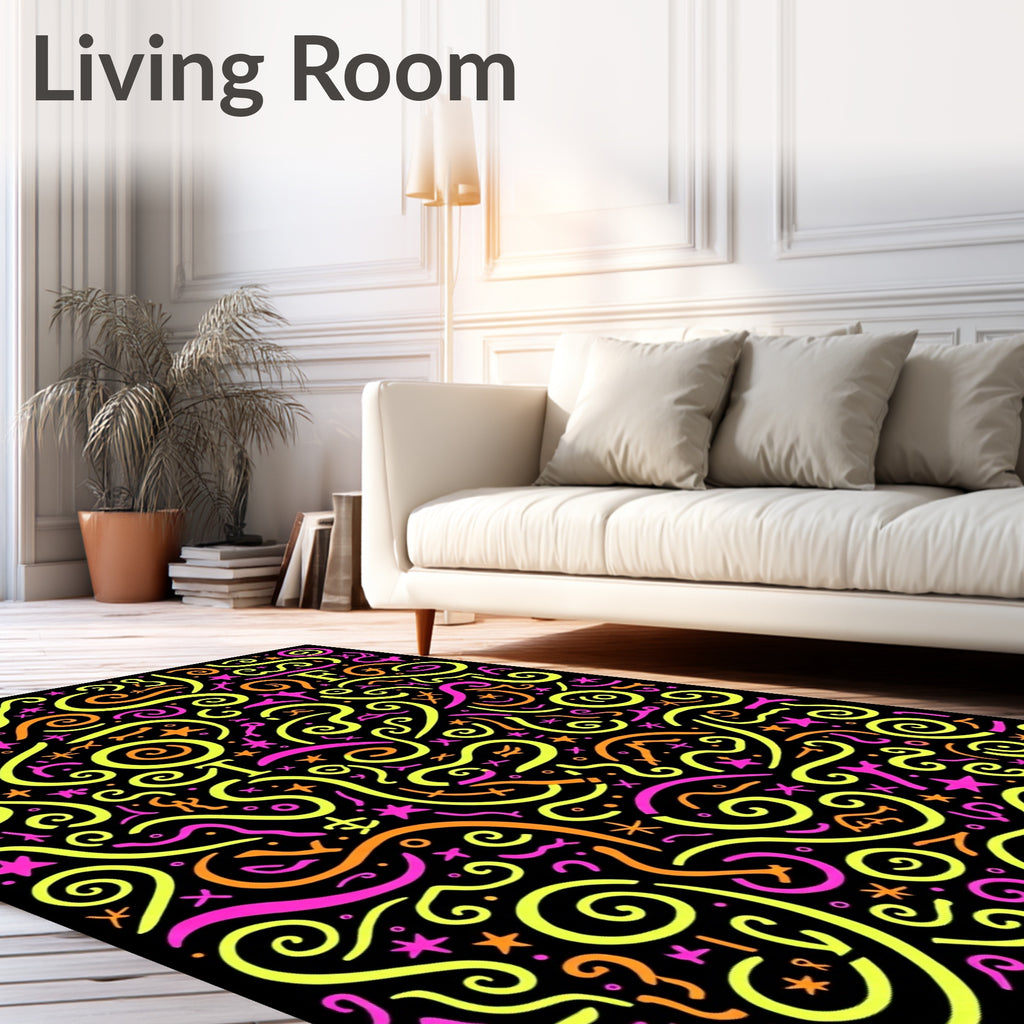 Bright Neon Swirls and Stars Rug