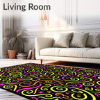 Bright Neon Swirls and Stars Rug
