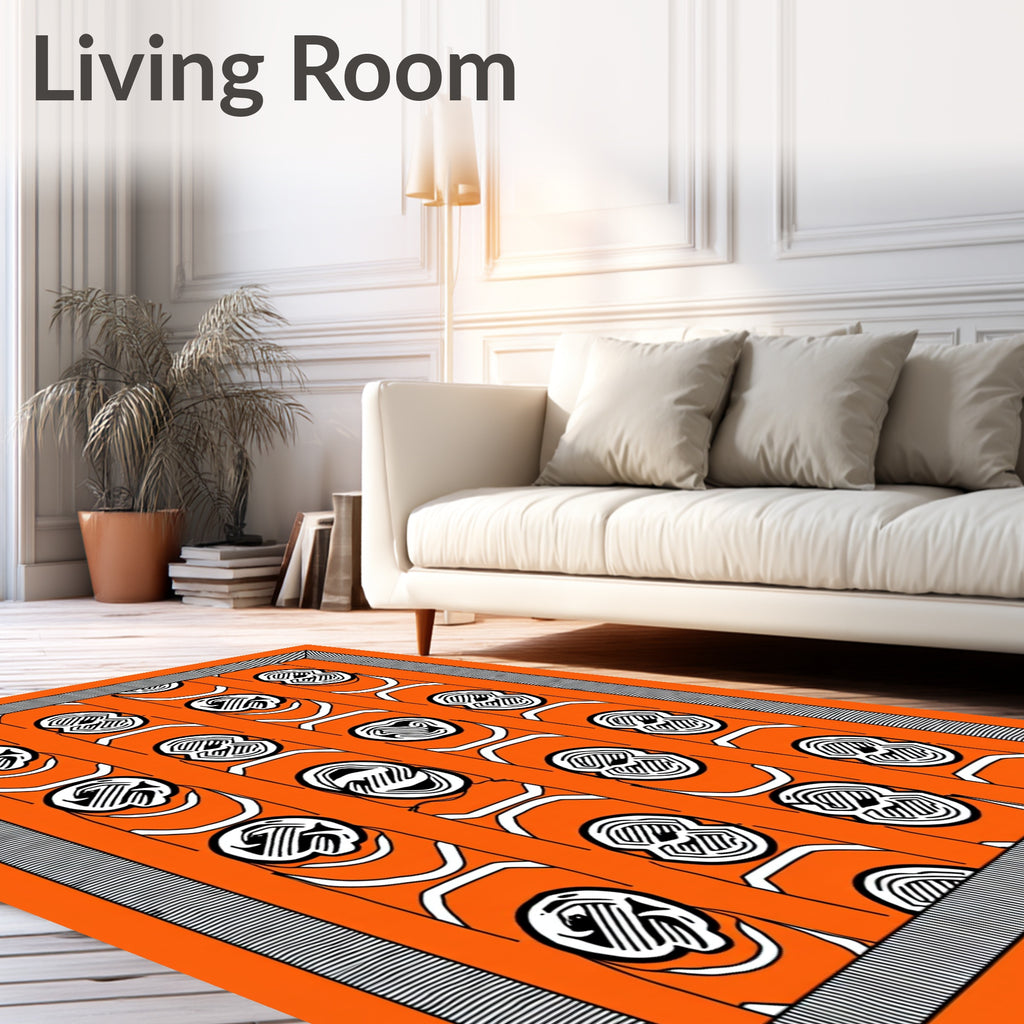 Orange Black White Abstract Stripe Rug