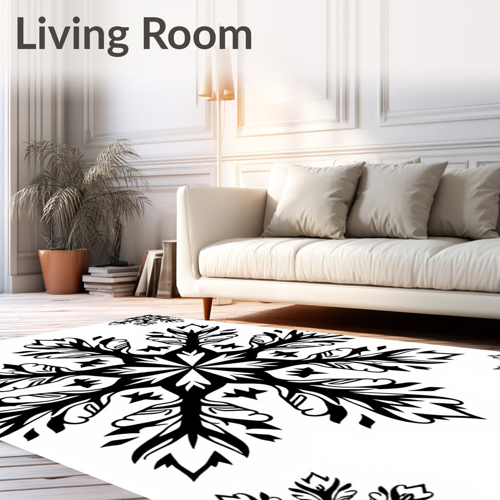 Black White Snowflake Art Rug
