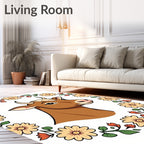 Whimsical Brown Cow Floral Wreath Rug