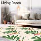 Tropical Pink Coral Green Palm Leaves Rug
