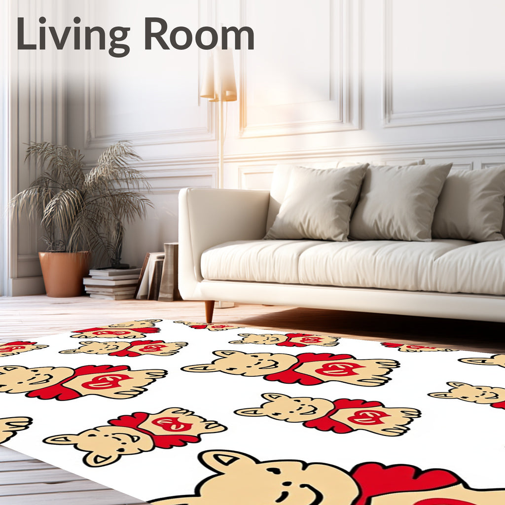 Cute Beige Bear Red Heart Motif Rug