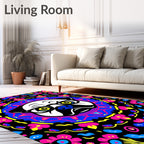 Vibrant Pug Mandala Black Floral Rug