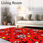 Red Whimsical Character Star Collage Rug
