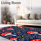 Red Mushroom Stars Swirls Rug