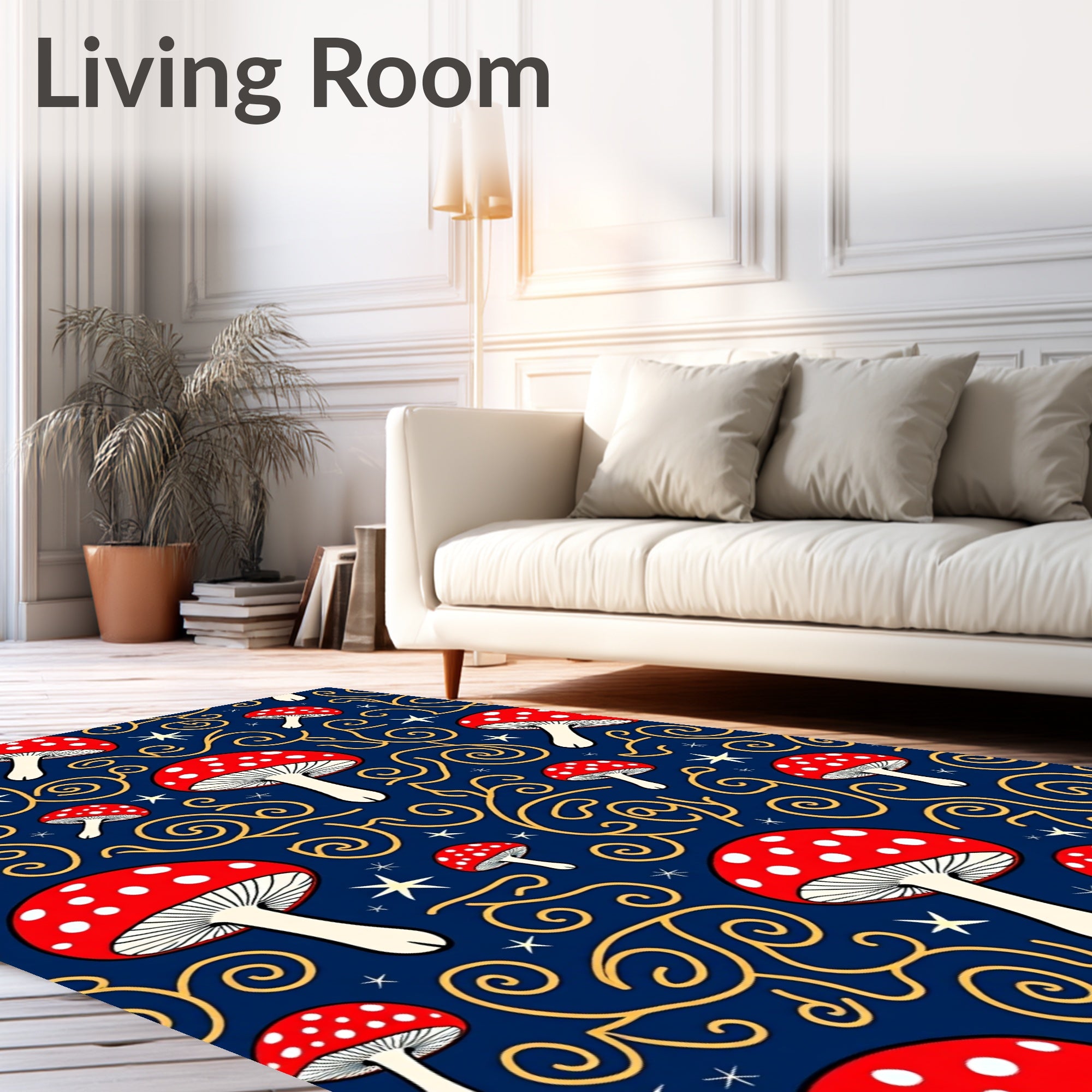 Red Mushroom Stars Swirls Rug