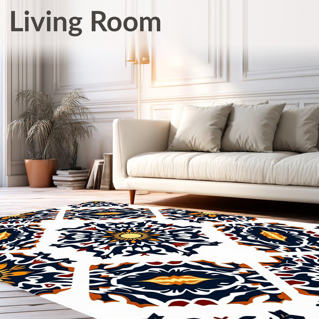 Navy Amber Sunburst Medallion Collage Rug