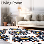 Navy Amber Sunburst Medallion Collage Rug