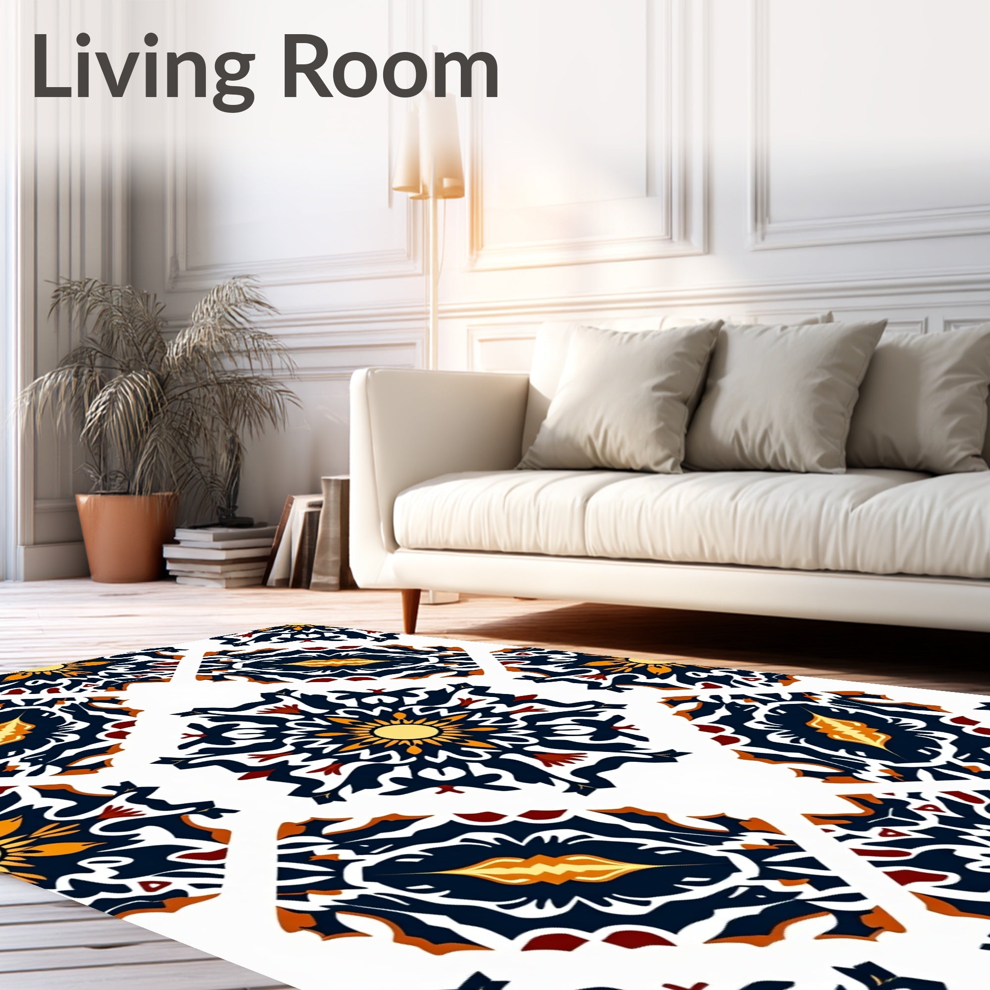 Navy Amber Sunburst Medallion Collage Rug