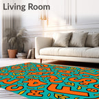 Playful Orange Alphabet Teal Collage Rug