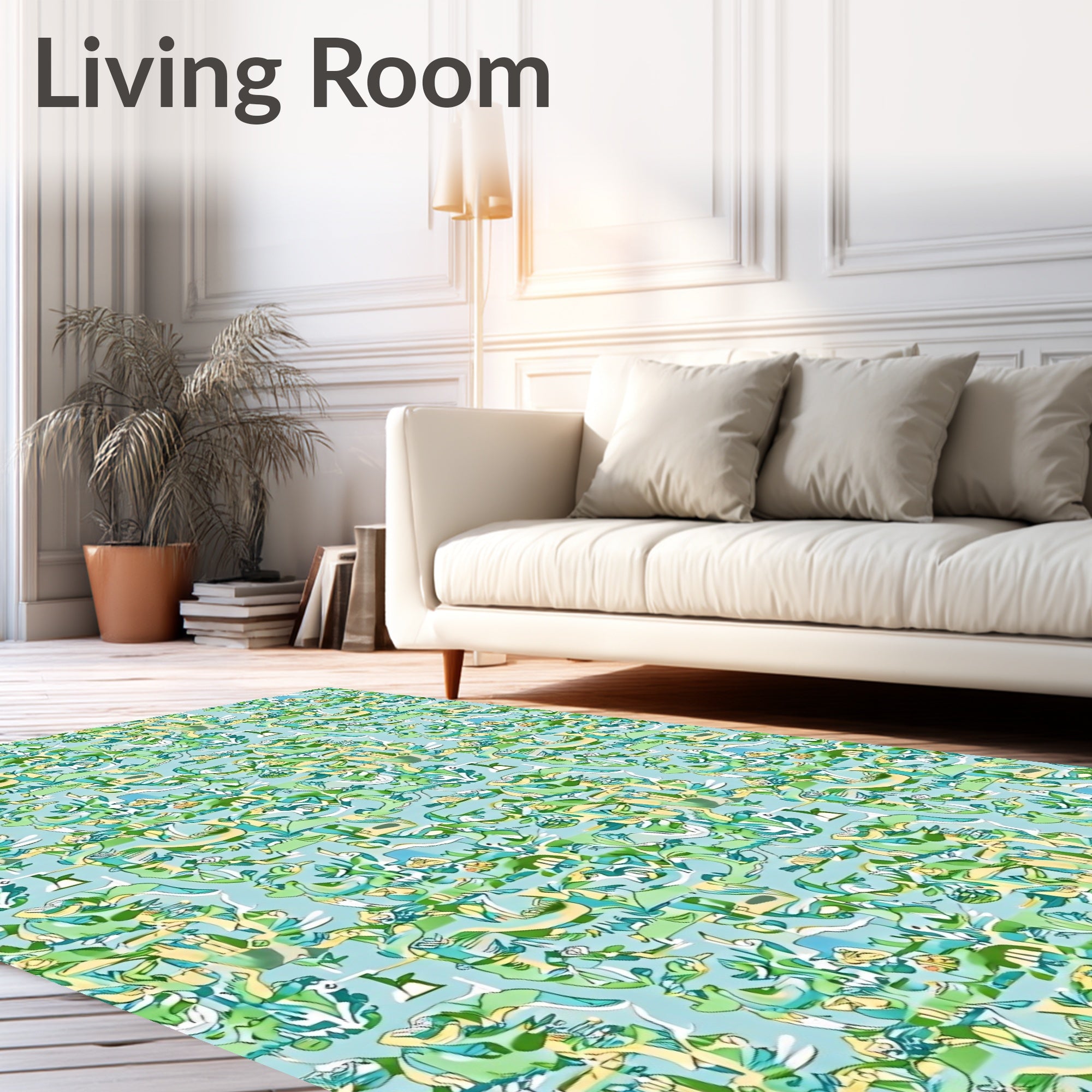 Whimsical Green Blue Abstract Collage Rug