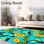 Vibrant Yellow Tropical Floral Bloom Rug