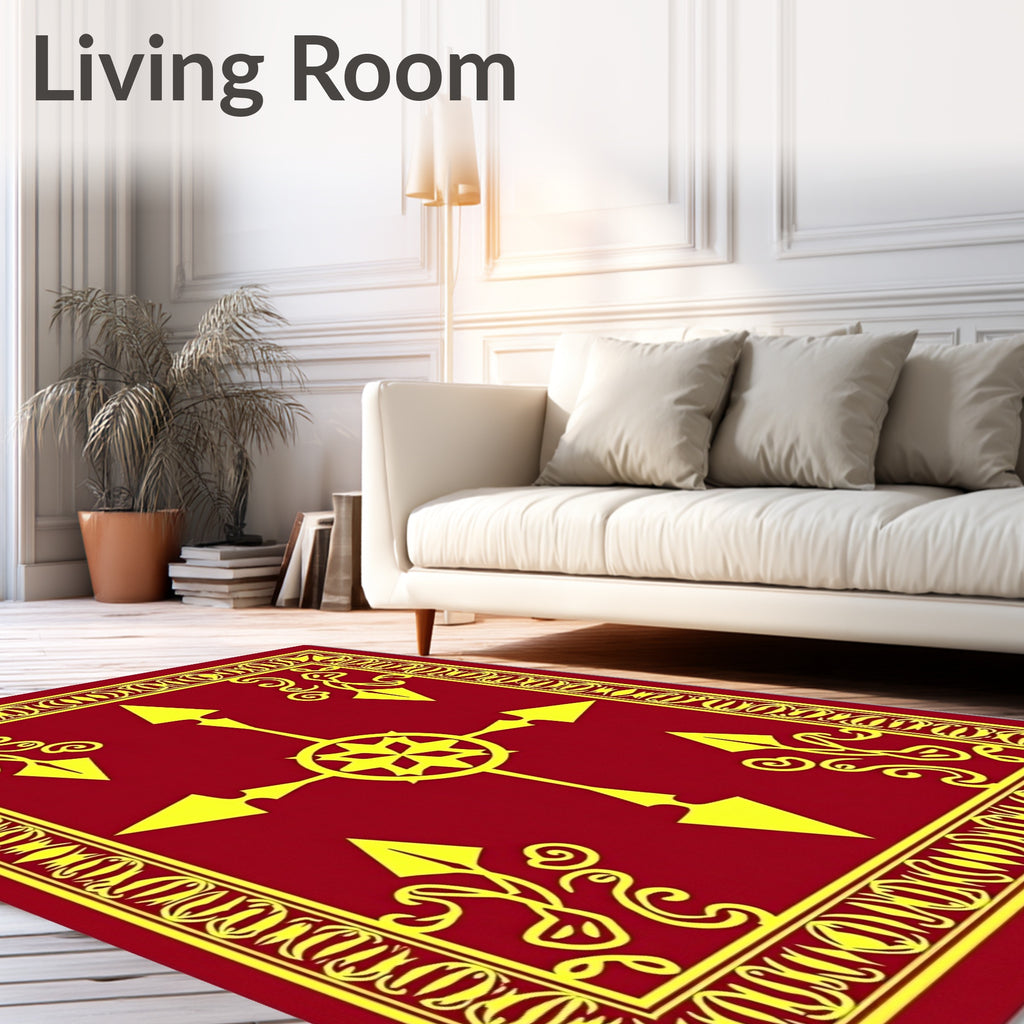 Crimson Yellow Arrow Medallion Border Rug