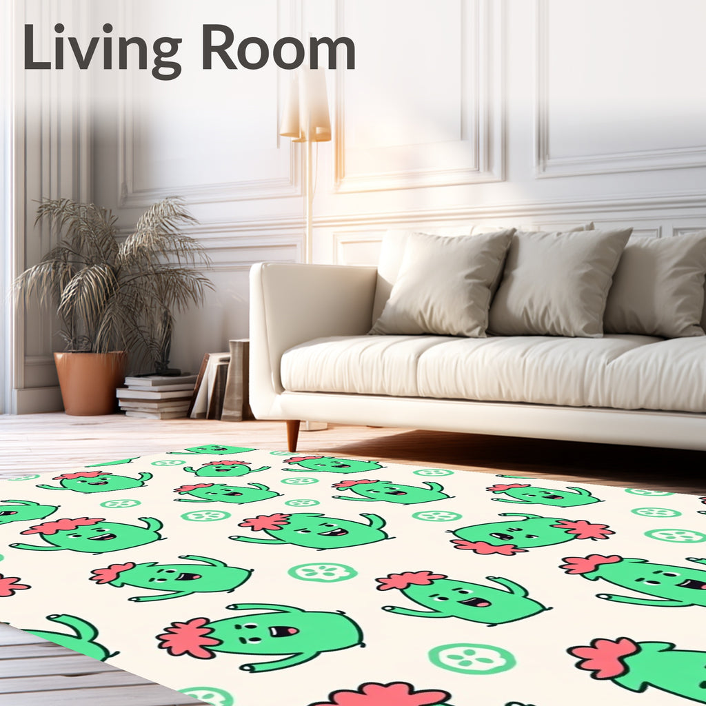 Playful Green Characters Cucumber Slices Rug