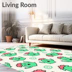 Playful Green Characters Cucumber Slices Rug
