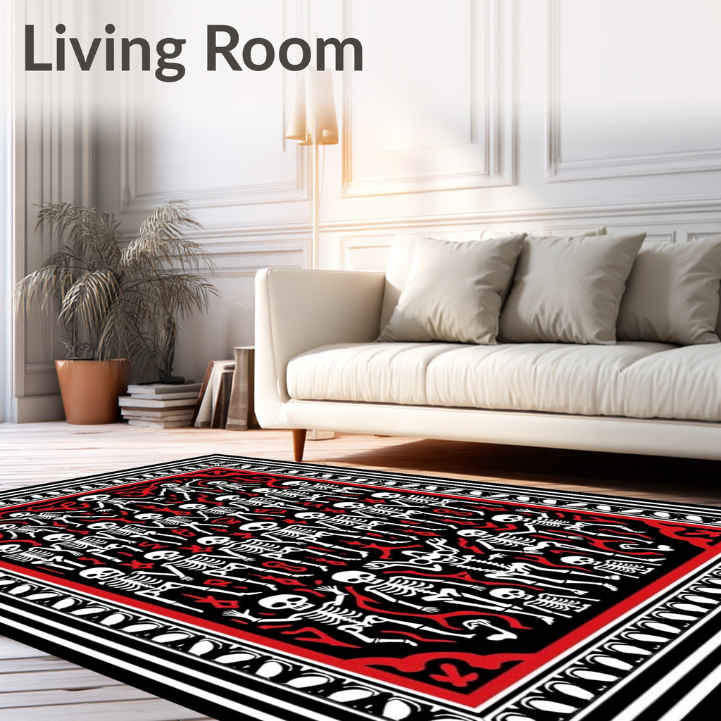 Skeleton Brigade Red Black Bone Rug