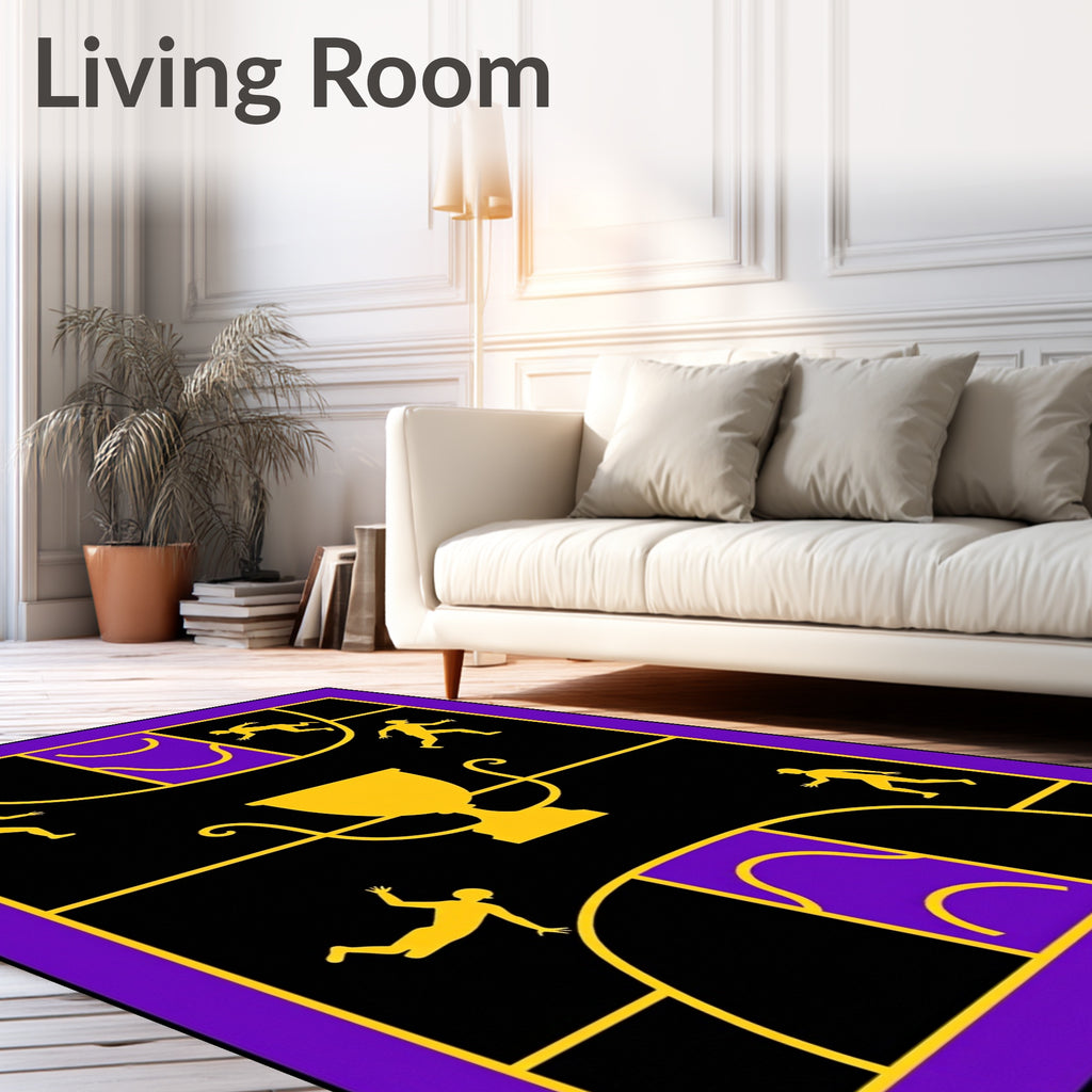 Golden Trophy Black Purple Figures Rug