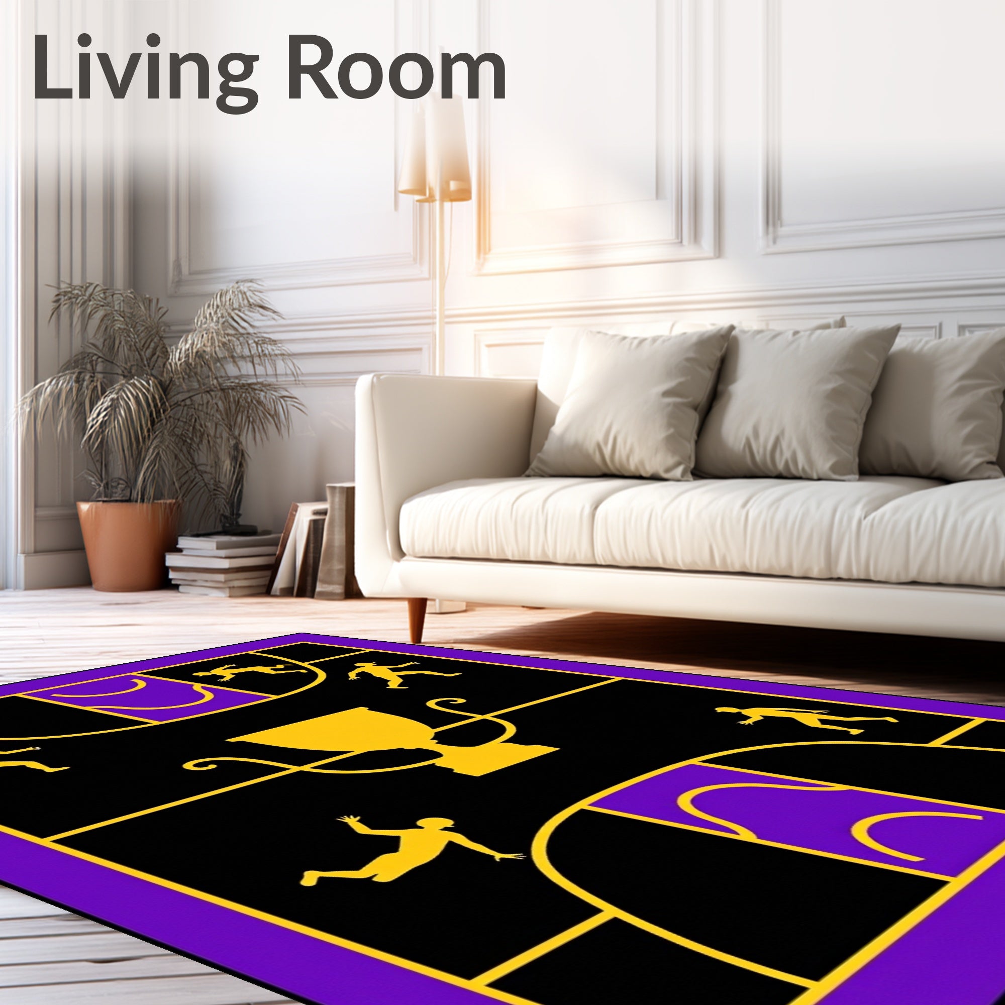 Golden Trophy Black Purple Figures Rug