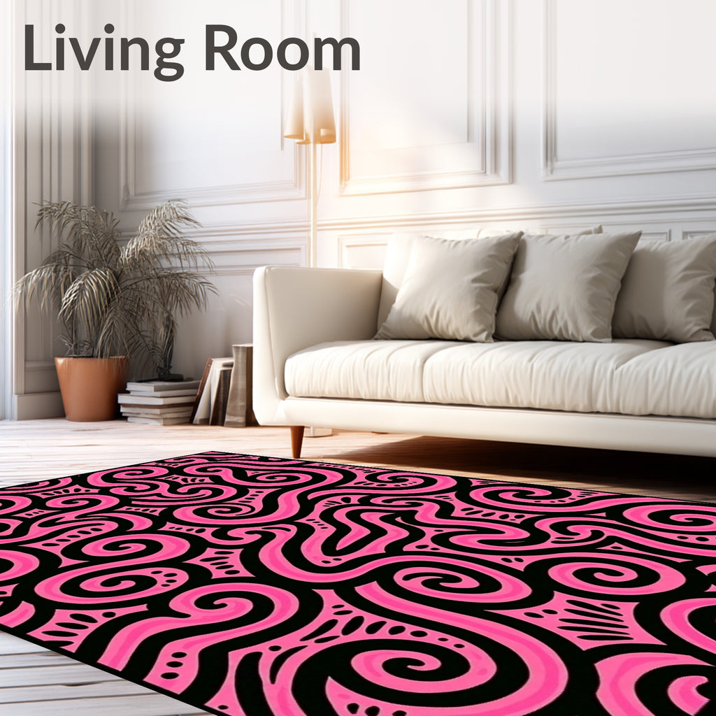 Hot Pink Swirl Abstract Fabric Rug