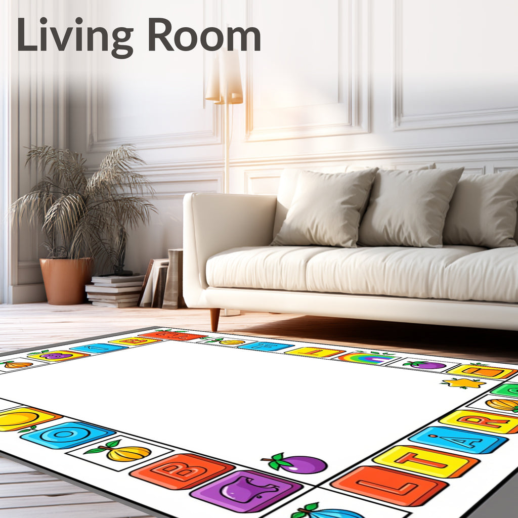 Colorful Alphabet Fruits and Shapes Border Rug