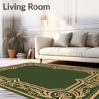 Ornate Gold Green Scrollwork Frame Rug