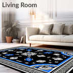 Black Blue White Medallion Bordered Rug