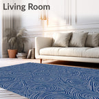 Dark Blue Swirling Line Art Rug