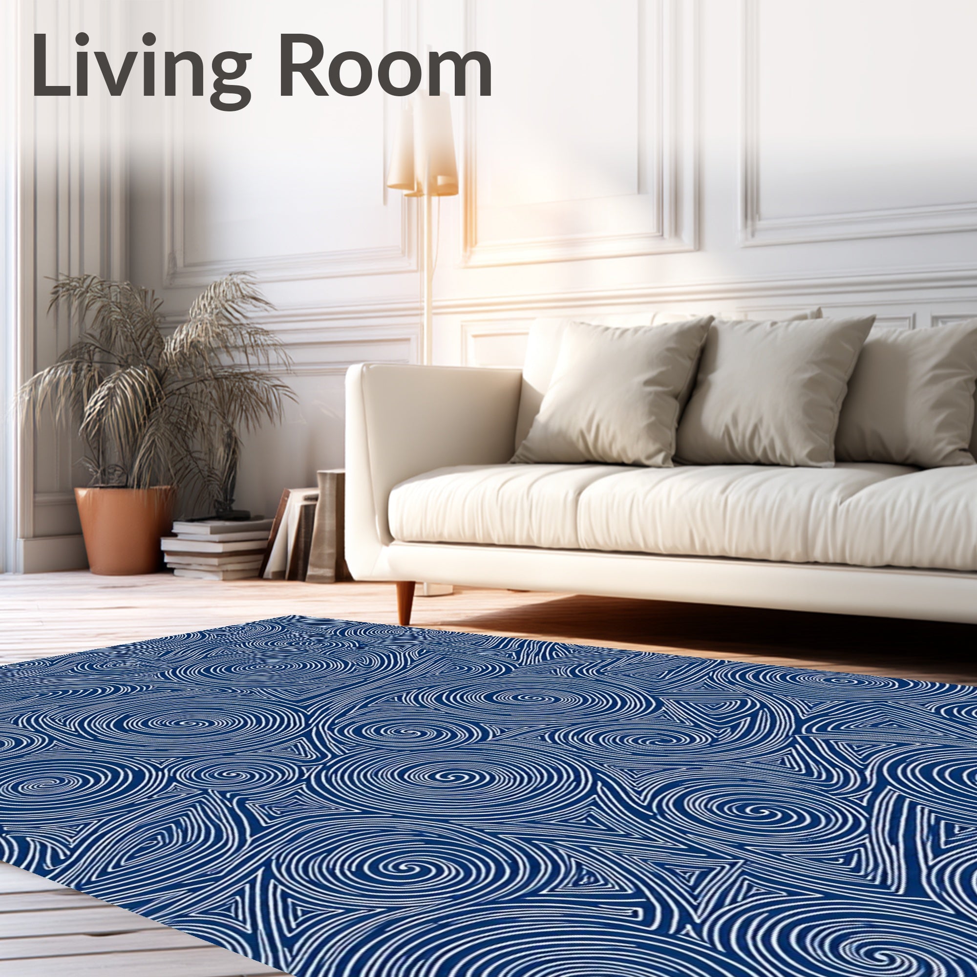 Dark Blue Swirling Line Art Rug