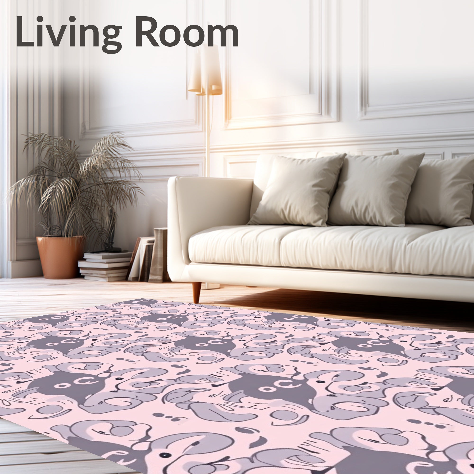Whimsical Pink Gray Abstract Character Rug