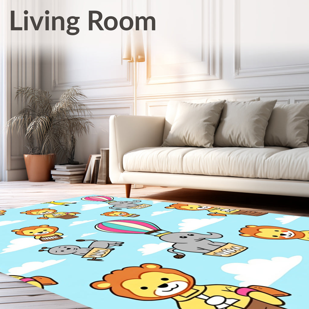 Circus Animals Hot Air Balloon Adventure Rug
