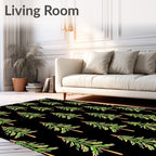 Green Pine Trees Black Background Rug