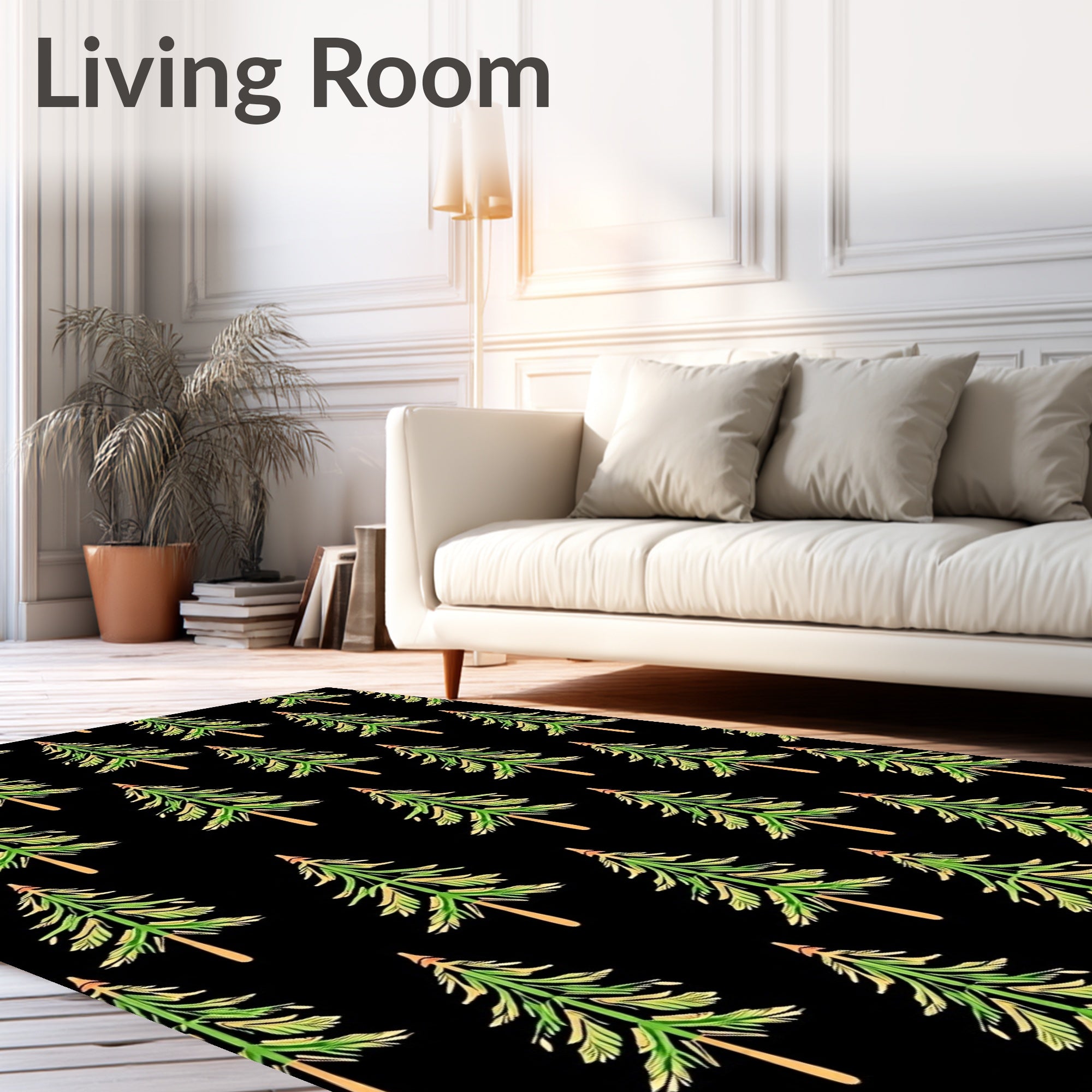 Green Pine Trees Black Background Rug