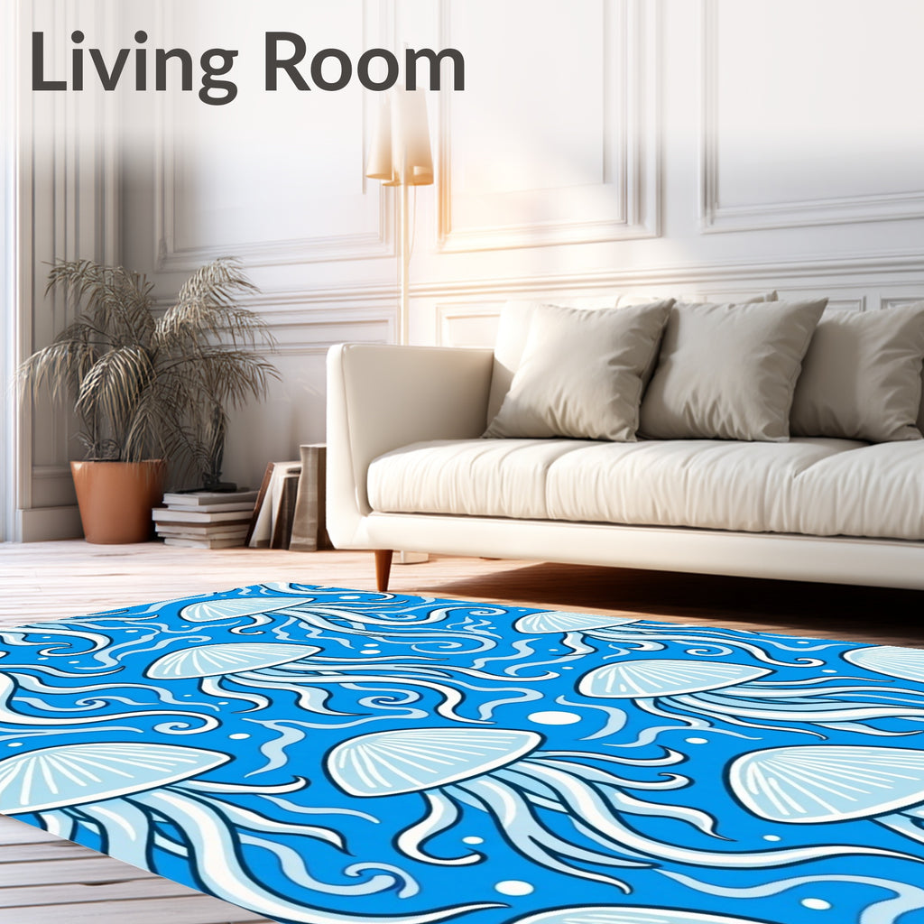 Jellyfish Blue Ocean Swirls Rug