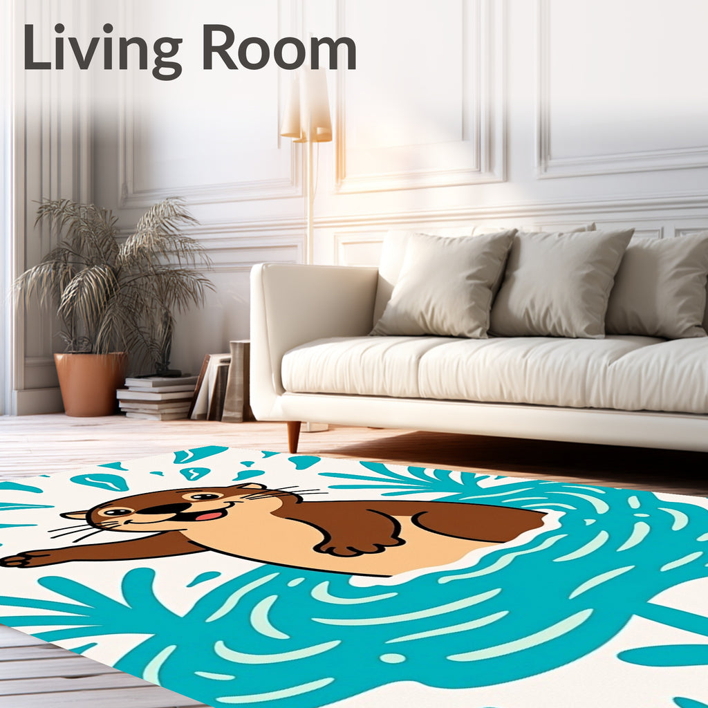 Playful Otter Splashing Water Illustration Rug