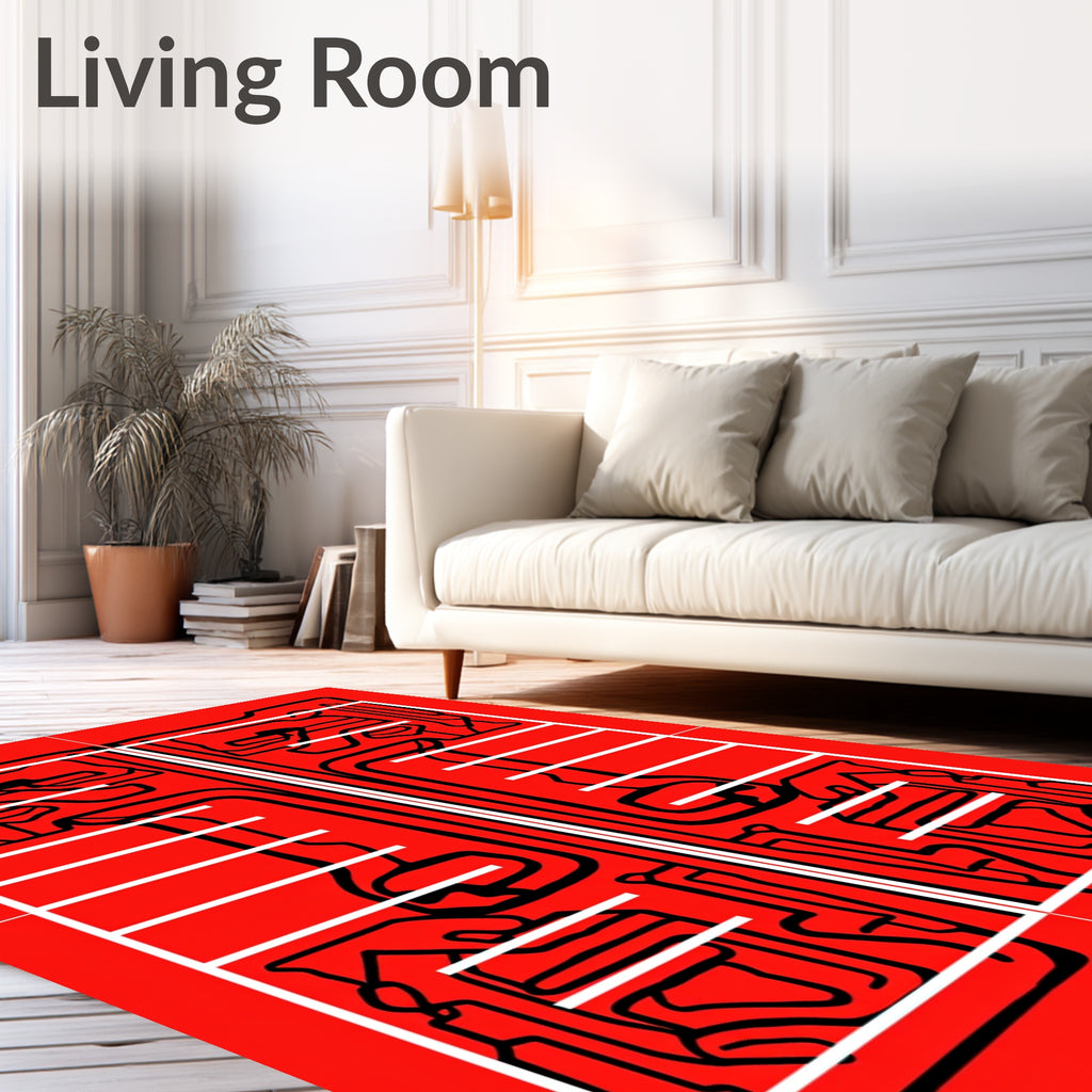 Bold Red Abstract Symmetrical Lines Rug