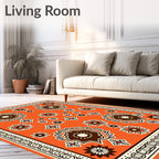 Bright Orange Floral Medallion Frame Rug
