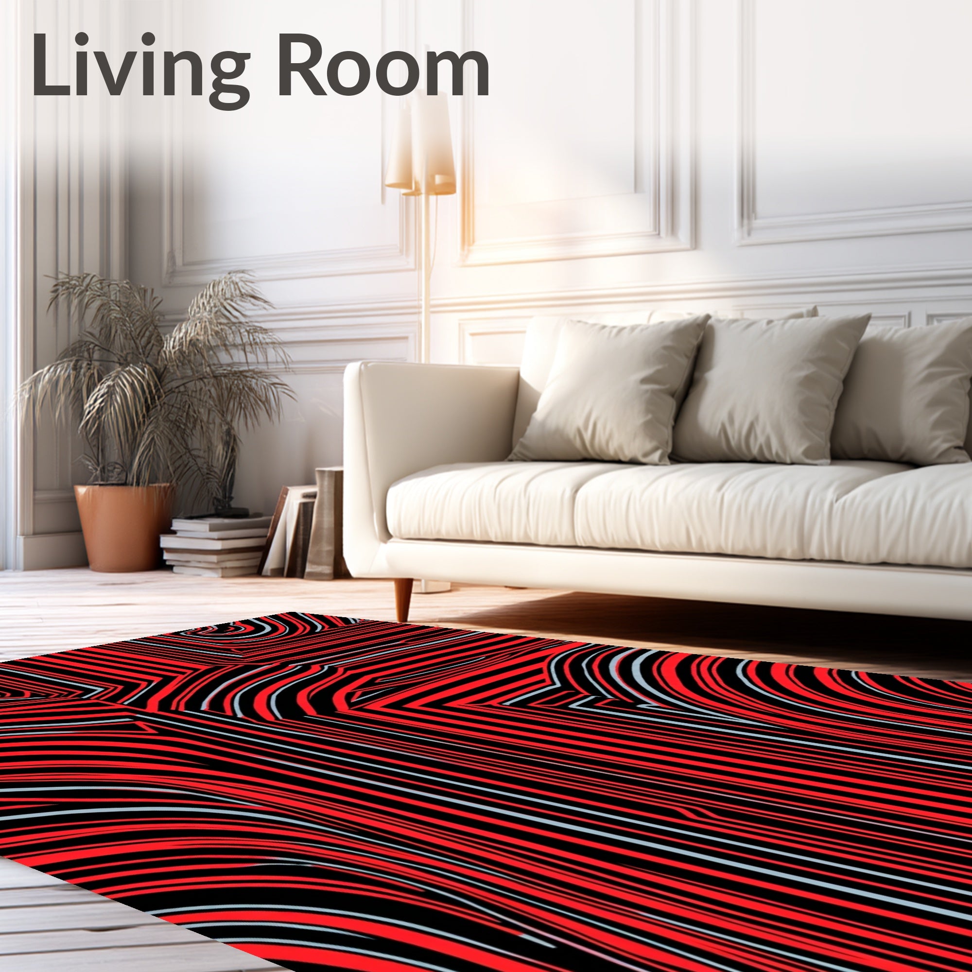 Bold Red Black Striped Abstraction Rug