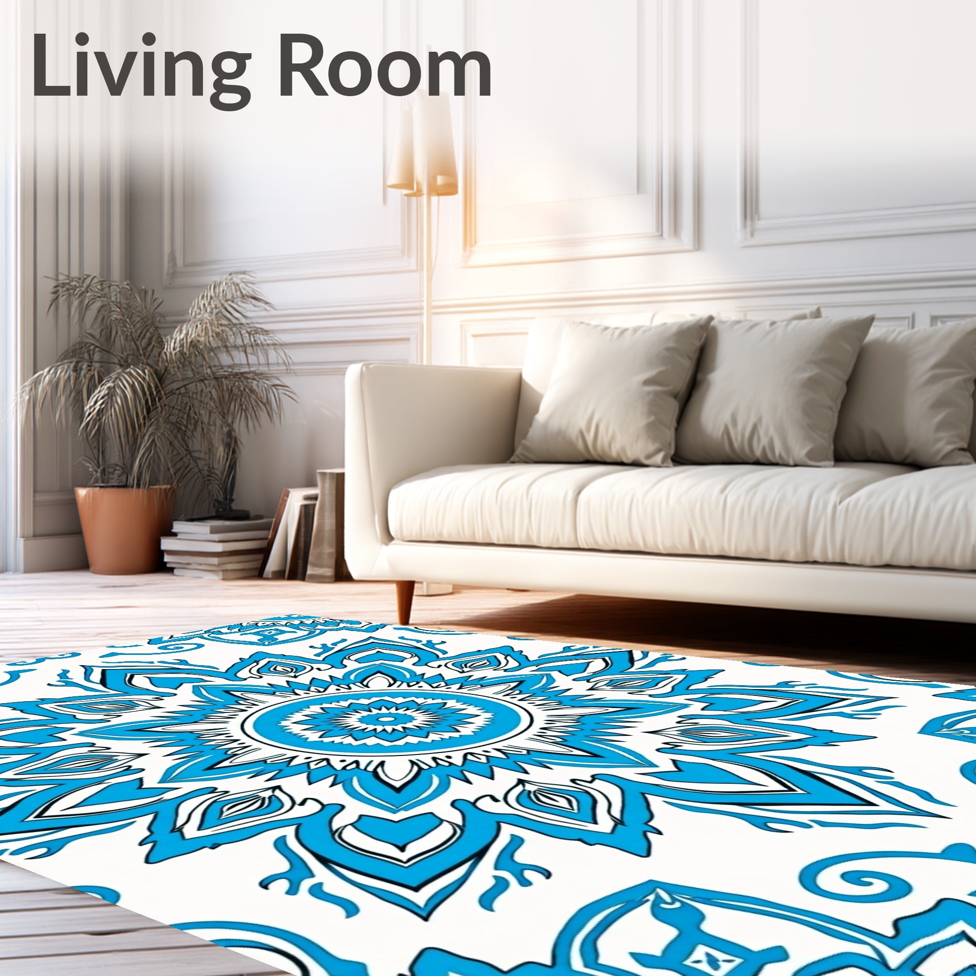 Azure Blue Medallion Mandala Art Rug